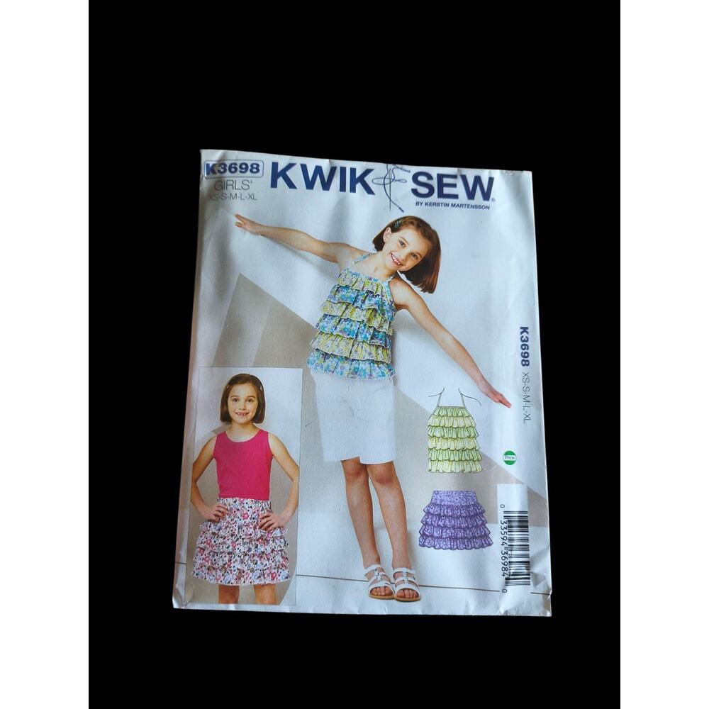 Kwik Sew K3698 Halter Top w Tiered Ruffles & Skirt Girls' XS-XL UNCUT Pattern